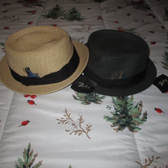 BAILEY OF HOLLYWOOD BREEDWOVEN MENSBLACK & Tan Straw Fedora hats XL NWT